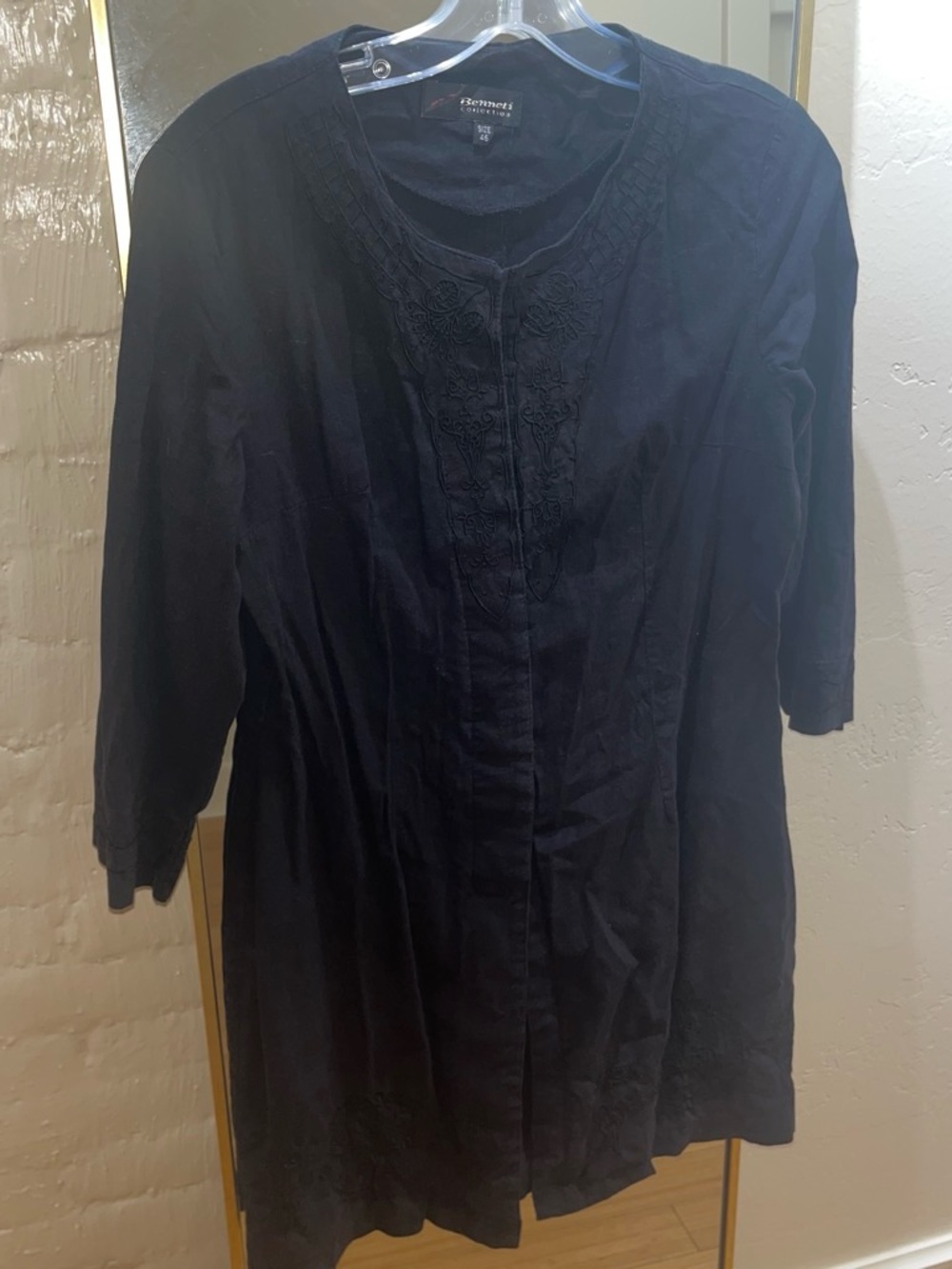Eileen Fisher Black Embroidered Tunic Top